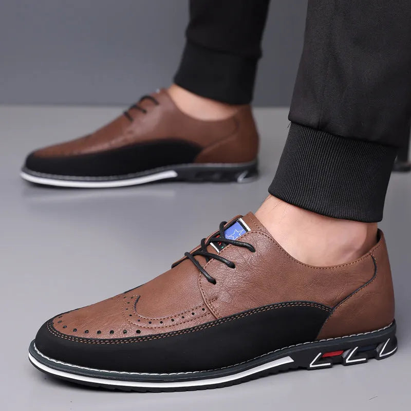 Men's low-top casual leather shoes in orange with a leather toe cap and rubber sole.