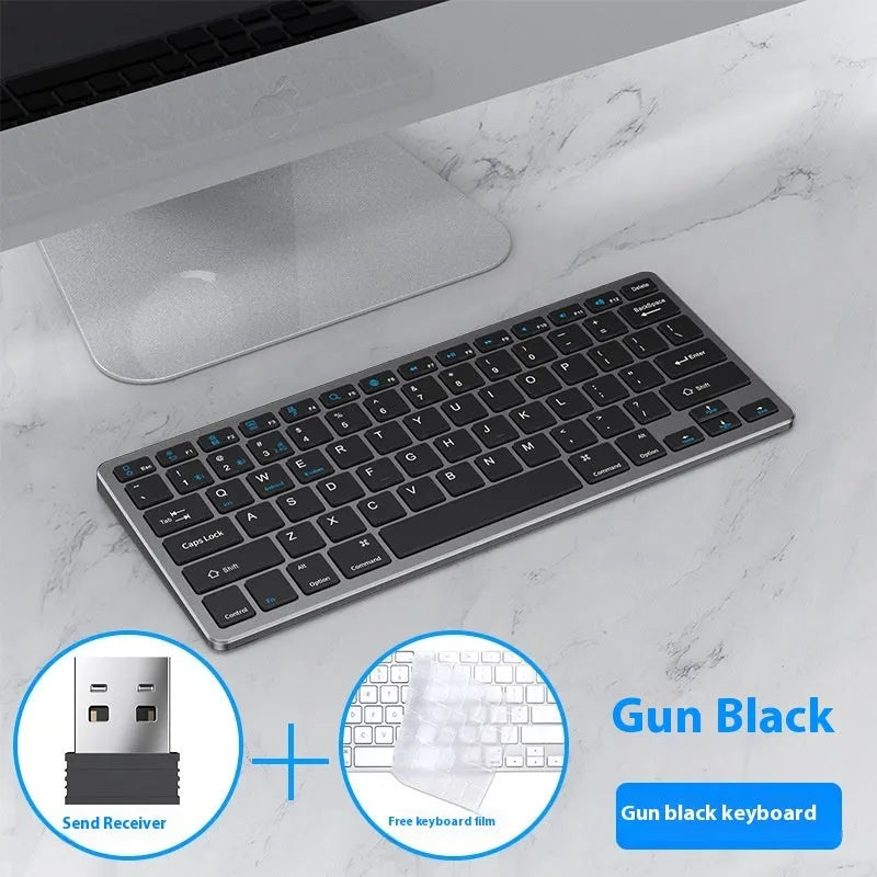 Ultra-thin wireless keyboard and mouse combo in black, silver, or gun colour with receiver and keyboard cover