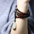 Rosewood bracelet with 108 beads and carved Hotian Jade pendant in national style design