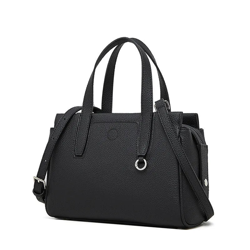 Genuine leather cowhide crossbody bag in horizontal square design with polyester cotton lining