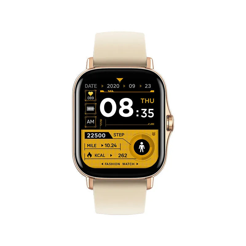 GT20 black smart watch with 1.75-inch touch screen on a silicone wrist band.