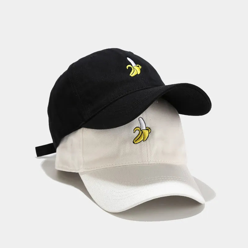 Banana embroidery adjustable baseball cap in peacock blue with curved brim and dome crown