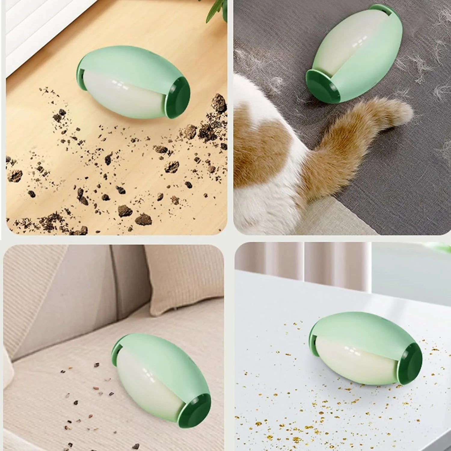 Green washable gel lint roller ball for pet hair removal from clothes and furniture