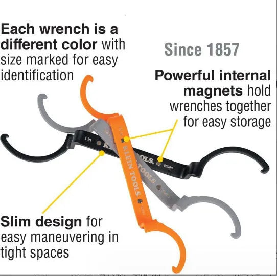 Three magnetic catheter locking wrenches in orange, grey, and black colours displayed together.