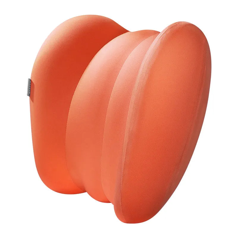 Grey and orange memory foam car head pillow and lumbar support pillow set on a car seat.