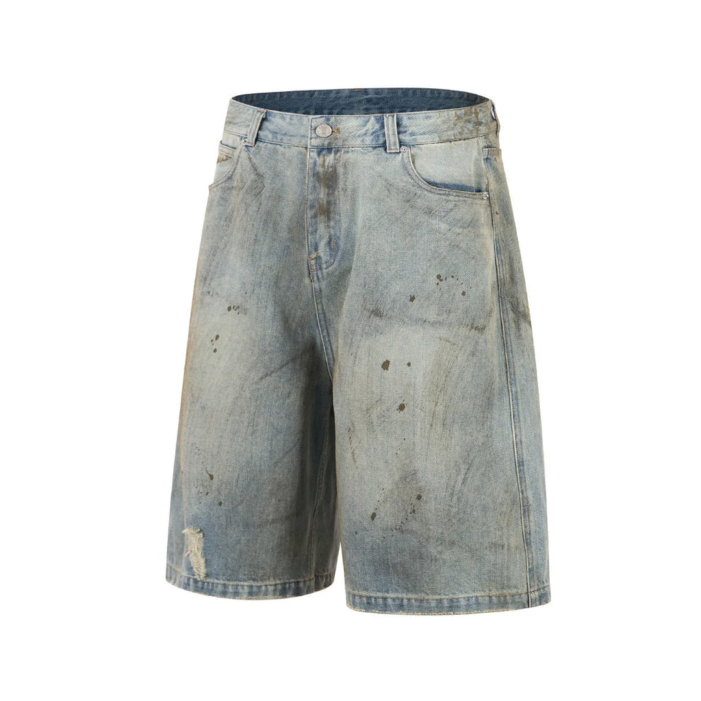 Straight-leg cropped denim jeans in washed blue colour with zipper fly