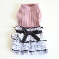 Polka dot lace princess cake dress for a small dog, shown in taro purple colour.