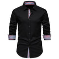 Men's loose fit plaid long sleeve casual shirt in wine red, black, or white.