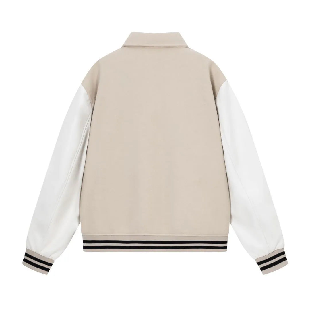Women's bone stitch embroidered wool jacket in apricot colour, showing front design.