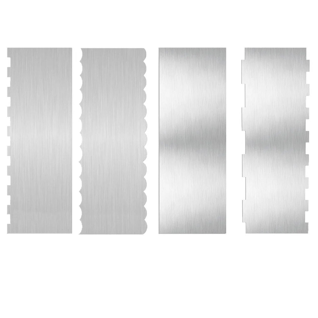 Stainless steel cream scraper with polygonal cake patterns for textured baking finishes