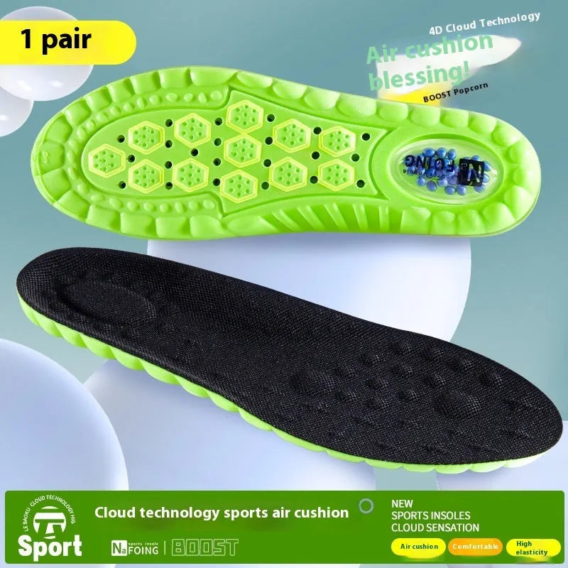 Green PU sports insoles with argy wormwood, shown with size guide for ranges 35-46.
