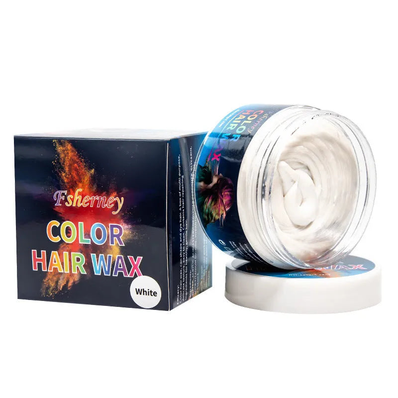 120g hair styling clay pot in one of nine colours: white, orange, red, yellow, blue, green, purple, rose red, or granny grey.