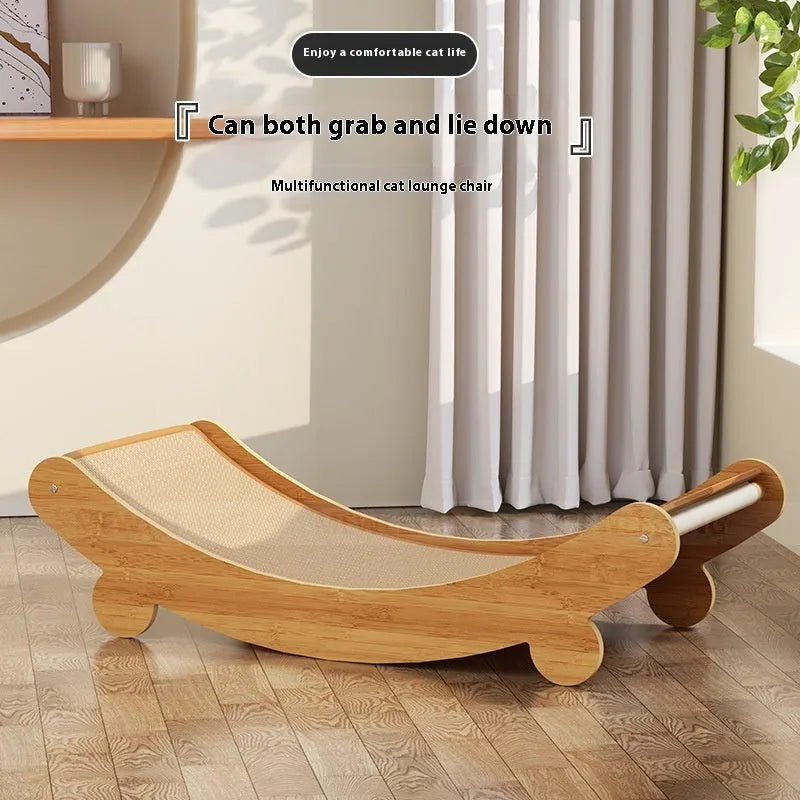 U-shaped sisal cat scratch board lounge chair nest for cats, shown in a pastoral style.
