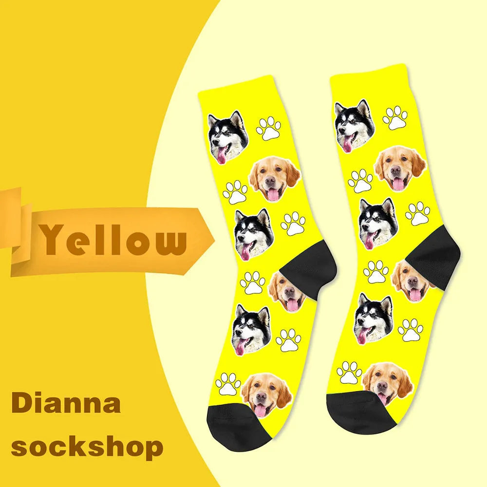 Personalised mid-calf tube socks with cartoon pattern custom photo design in multiple colours