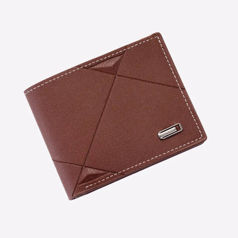 Men's thin three-fold horizontal wallet with multiple card slots in soft PU leather