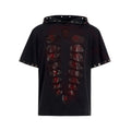 Black men's hooded T-shirt with short sleeves and all-over sequin design.
