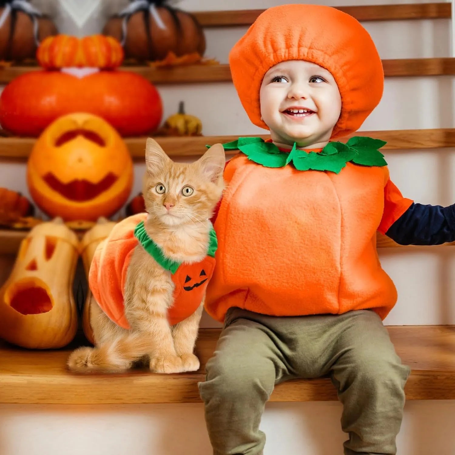 Orange plush pumpkin Halloween costume for a small dog, showing pullover design and soft texture.