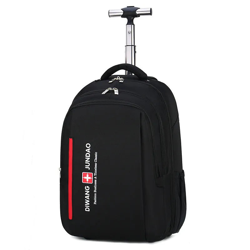 Black 18-inch business travel backpack trolley bag with letters pattern and shoulder strap