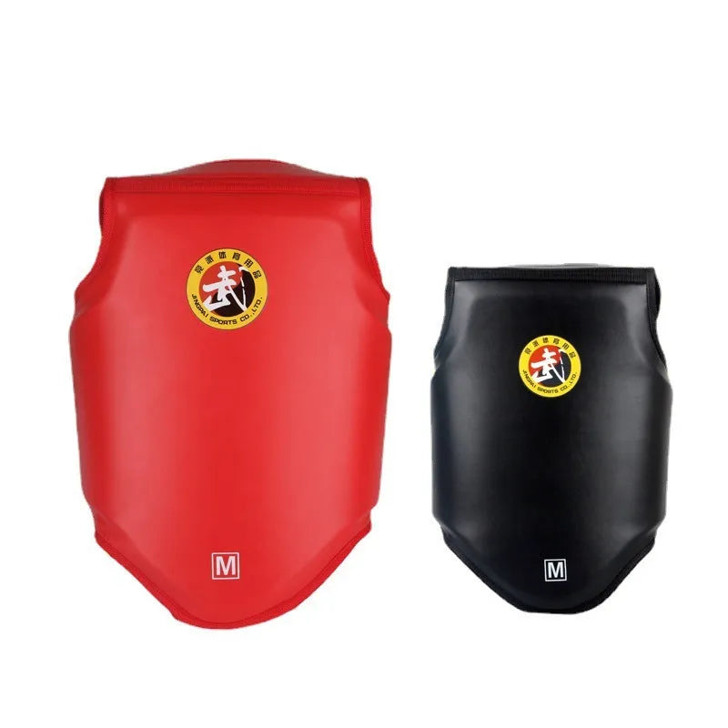 Boxing helmet and chest protector set for fighting training in red, blue, or black
