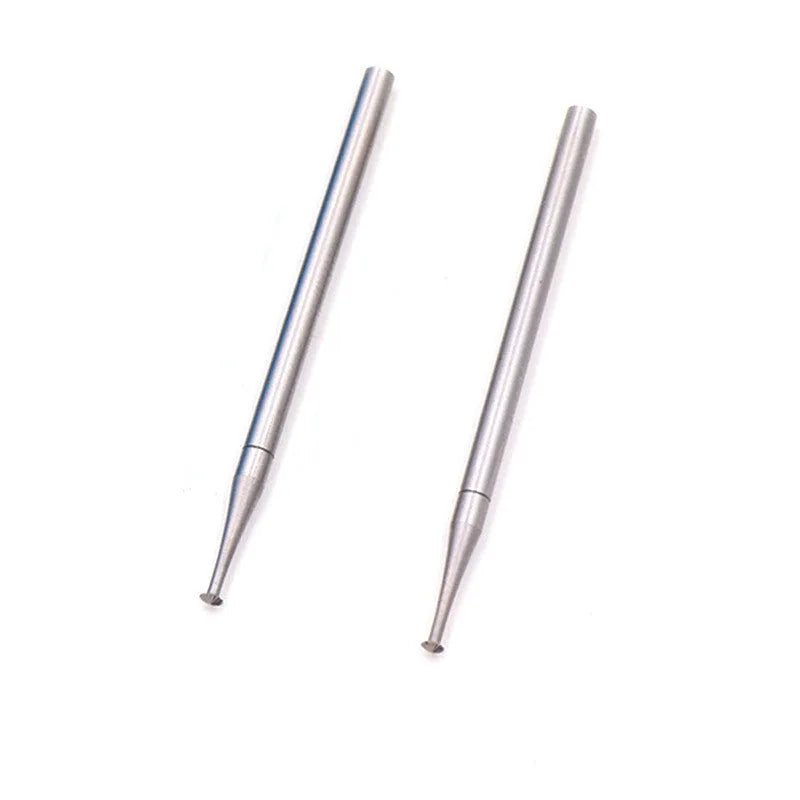 Blue box containing six thin disc needle-shaped tungsten steel carving cutter grinding heads with sizes from 1.0mm to 2.0mm.