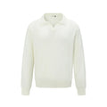 Loose beige acrylic blend pullover sweater on a hanger, front view.