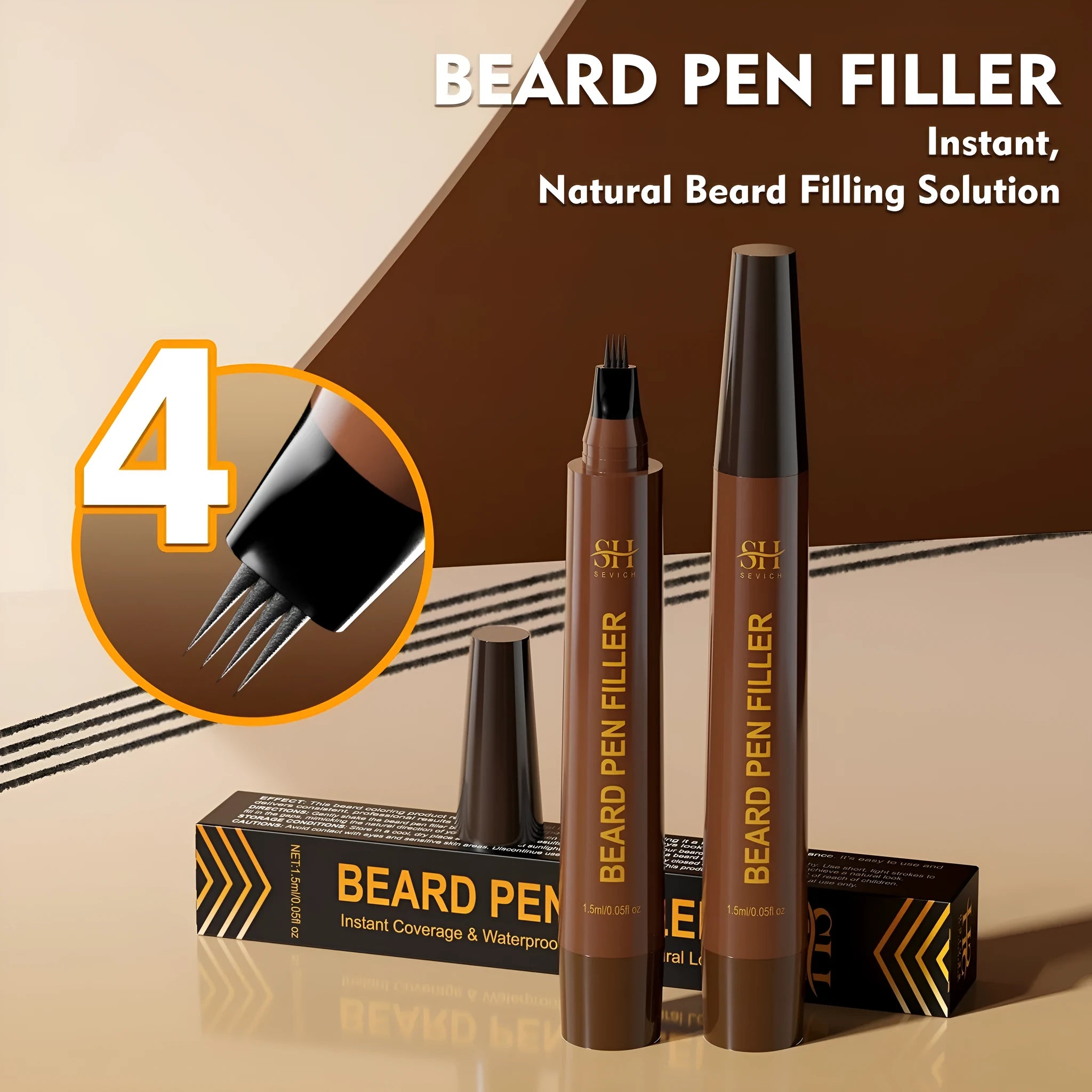 Men's sweatproof waterproof eyebrow pencil for beard and hairline enhancement in black and dark brown colours