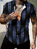Men's slim fit geometric line print short sleeve shirt in a casual lapel style