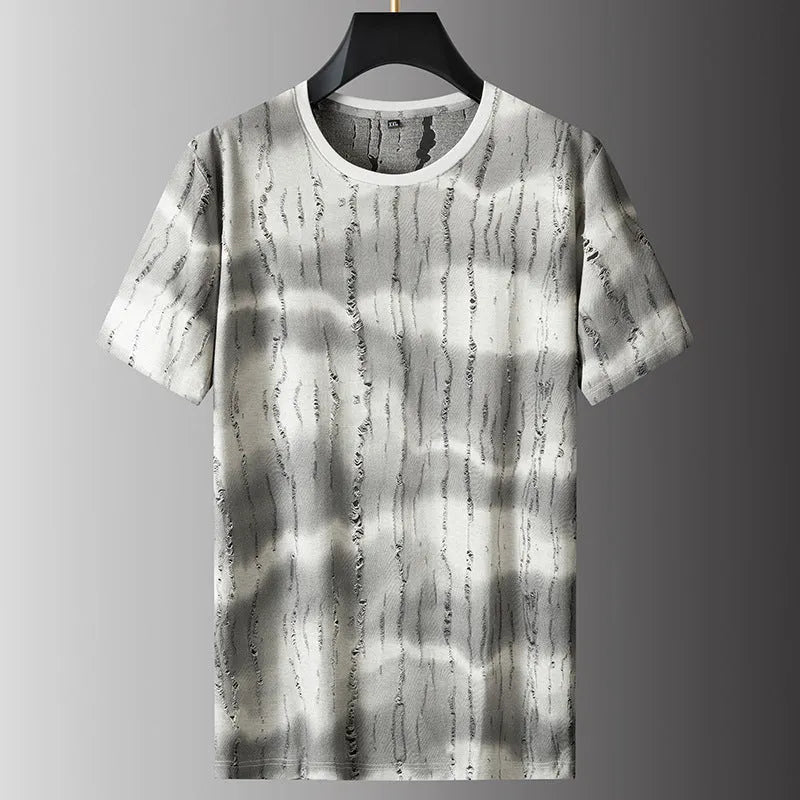 Men's grey plus size loose-fitting round neck t-shirt with short sleeves