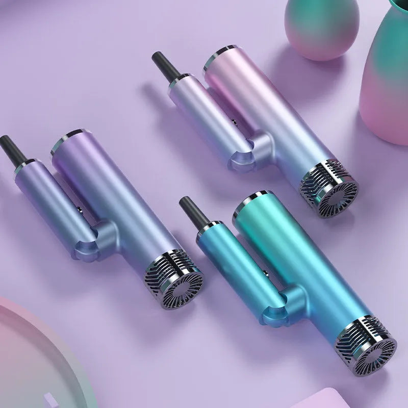 Foldable hair dryer showing compact folded design for travel storage