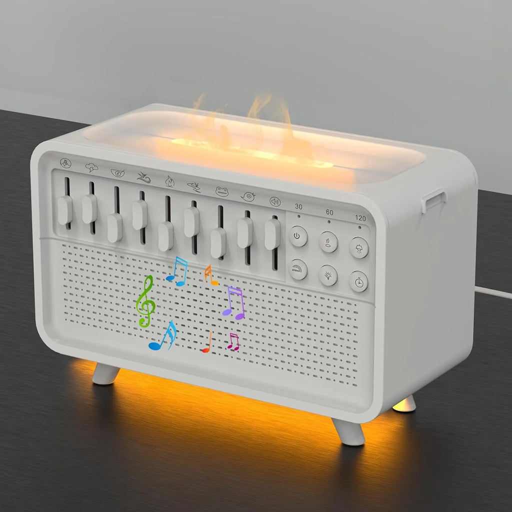 White geometric Bluetooth speaker white noise machine humidifier night light all-in-one device