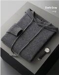 Men's light grey cashmere-blend hooded sweatshirt and matching joggers laid flat.