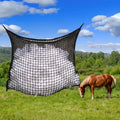 Woven grid hanging feeding bag for horses and cattle in black or white colour options