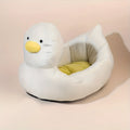 Blue duck-shaped pet bed sofa with soft polyester filling and raised edges