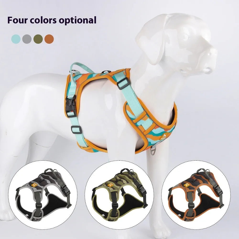 Reflective dog harness with chest and back design in Oxford cloth material for urban commuting safety