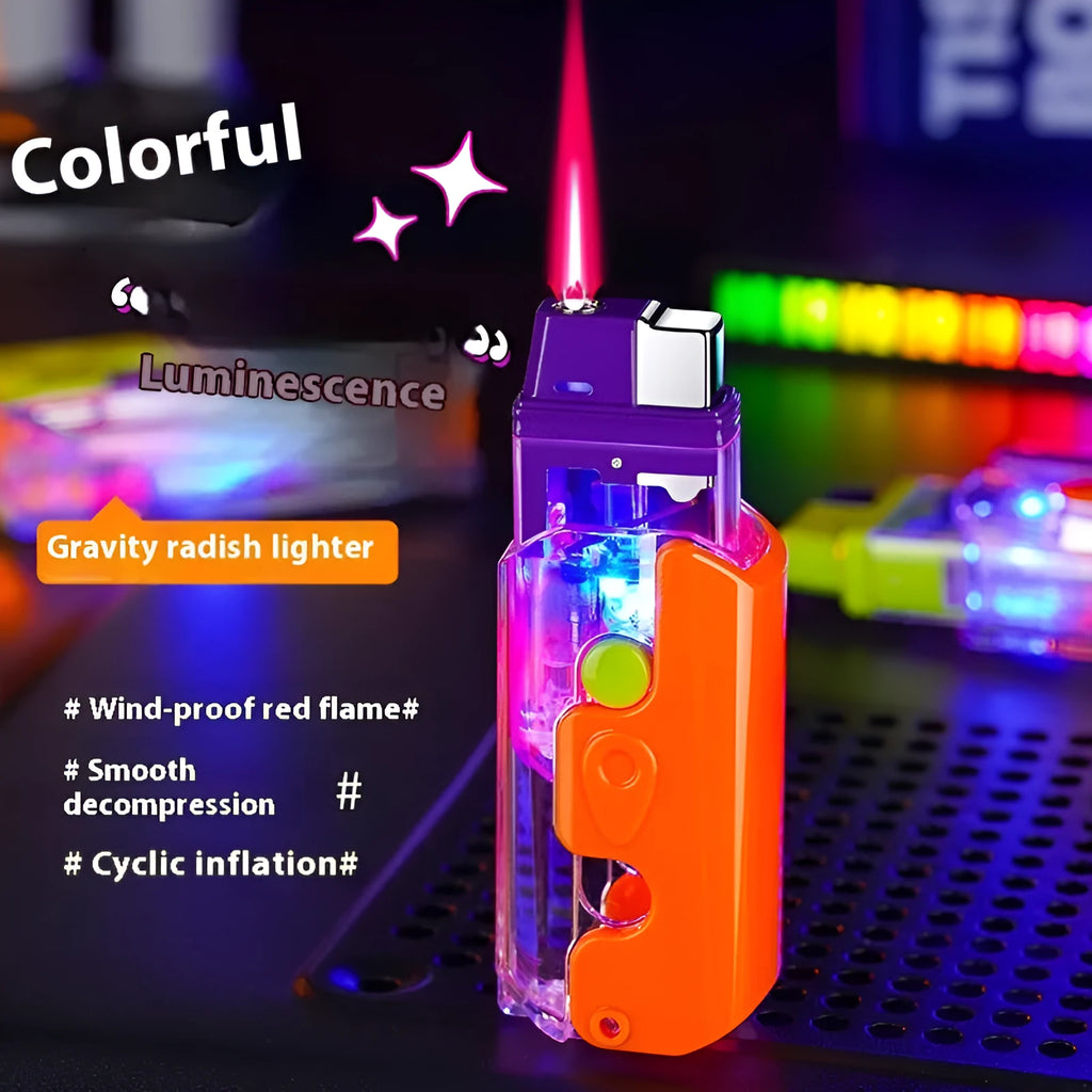 Orange, purple and green plastic wind-resistant refillable cigarette lighter