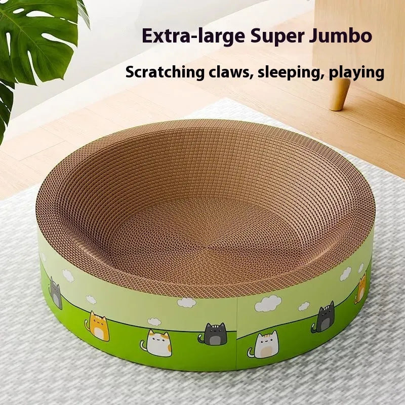 Large round cat scratch board with deepening pit design in corrugated paper