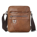 Brown retro style crossbody leather messenger bag shown from the front.