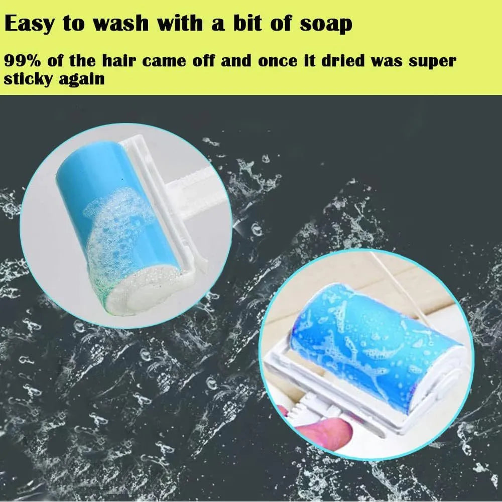Washable reusable lint roller with cover in blue, green, pink or yellow for pet hair removal
