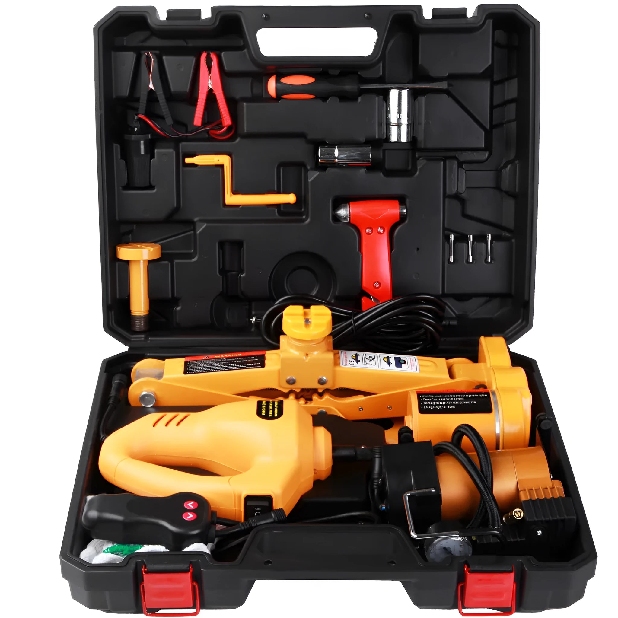 Yellow steel car electric jack set with electric wrench for vehicle lifting