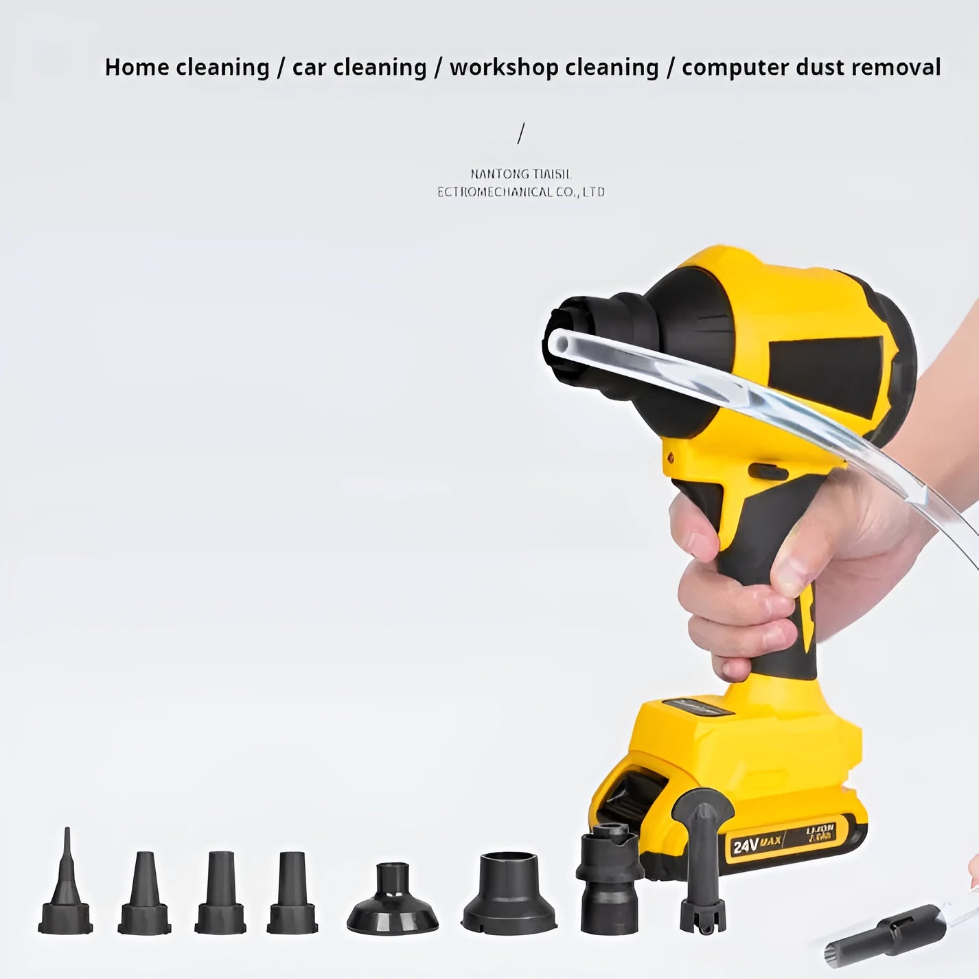 Yellow cordless dust gun with 680W power rating for office and household cleaning applications