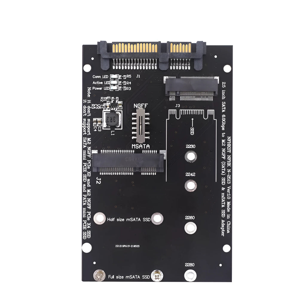 SATA3 to M.2 NGFF and mSATA SSD interface conversion adapter card on blue or black PCB