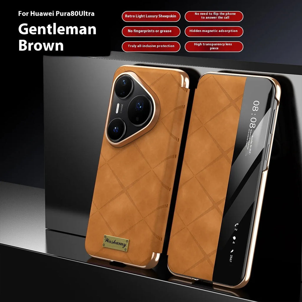 Electroplated diamond grid Huawei phone case in imitation leather with embossed luxury design