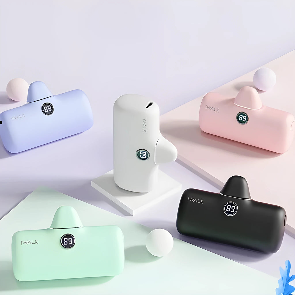 Mini lipstick portable power bank showing compact design and colour options