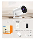 White portable wireless projector with HD 1080p resolution and same-screen mirroring capability