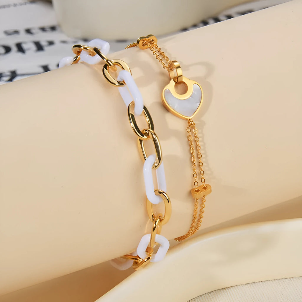 Electroplated stainless steel bracelet with double-layer loving heart design