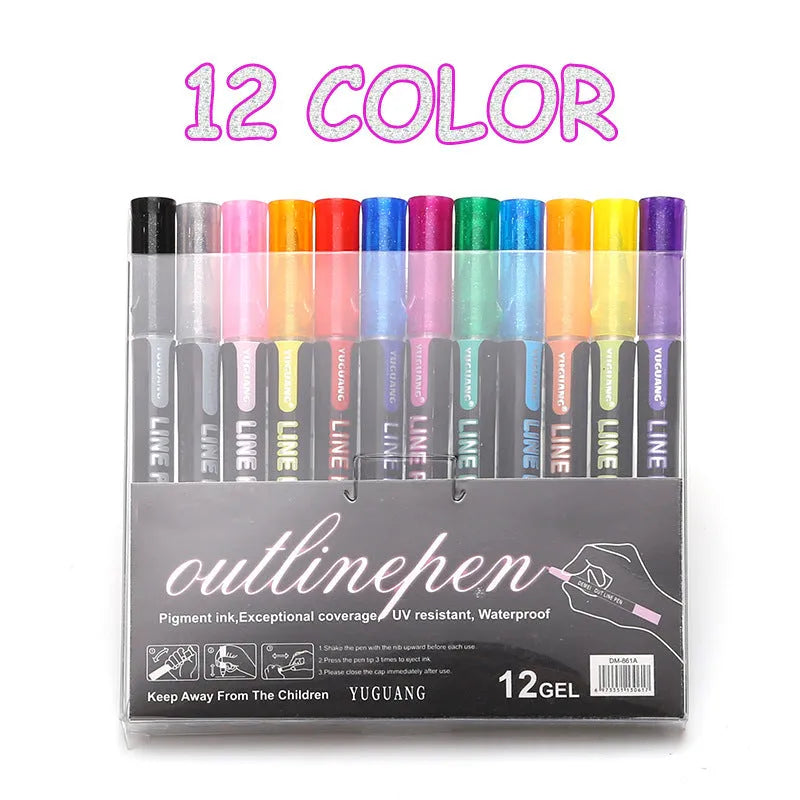 Double line signature highlighter pen with eight colour refills in PET box packaging