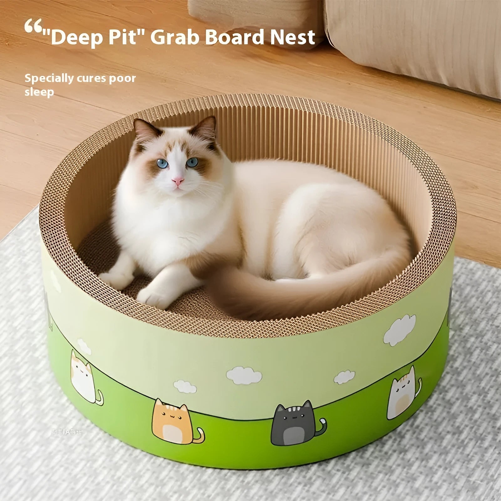 Large round cat scratch board with deepening pit design in corrugated paper