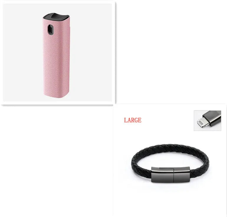 2-in-1 screen cleaner kit with spray bottle and microfiber cloth in pink and grey for phone and computer screens