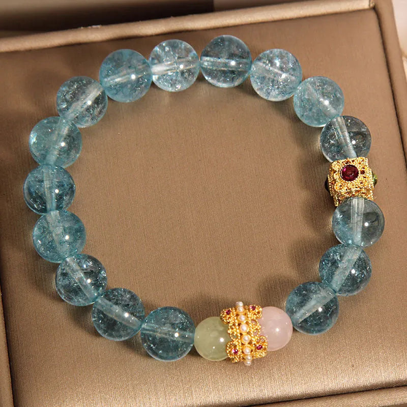 Blue cube sugar crystal Chinese style bracelet on flexible diamond ring for women