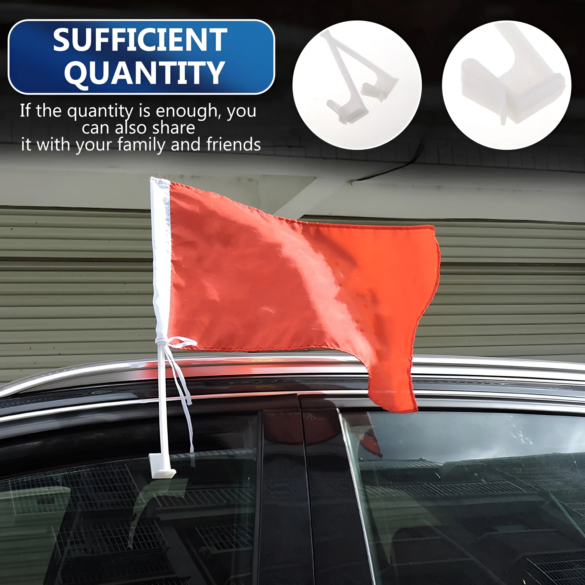 Ten white PP plastic car window flagpole holder clips laid out.